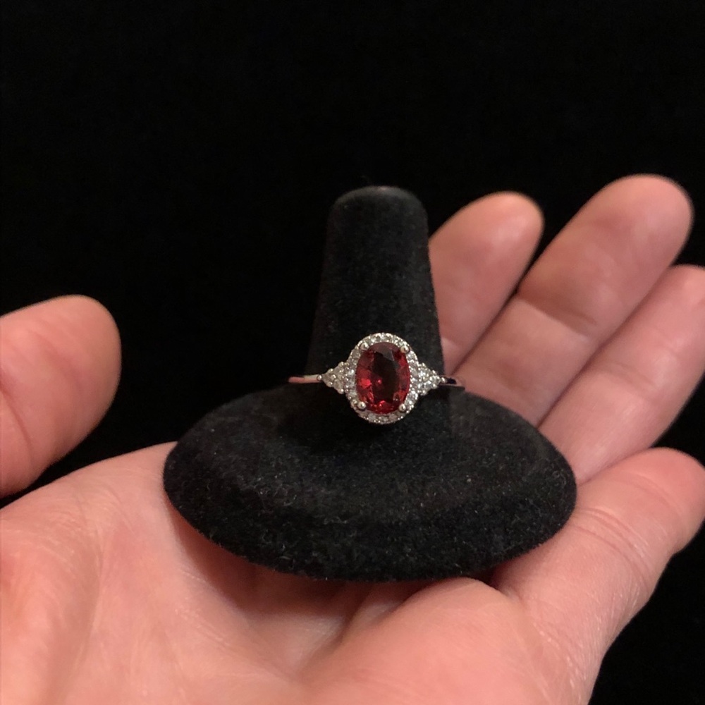 Red Faux Gemstone Silver Tone Ring